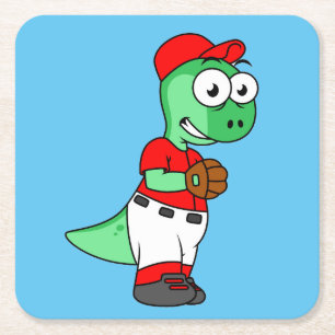 A Pachycephalosaurus Baseball Pitcher. Square Paper Coaster