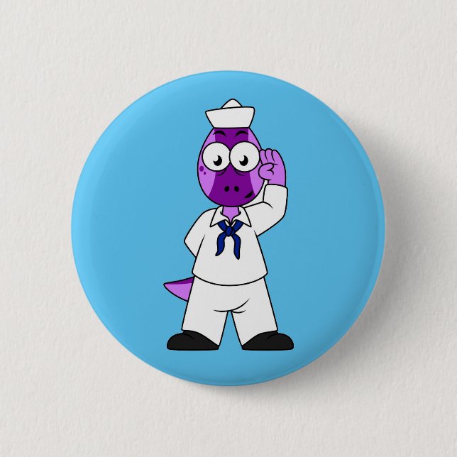 A Pachycephalosaurus Dinosaur Navy Sailor. 2 Inch Round Button (Front)