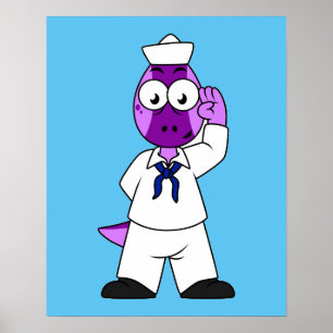 A Pachycephalosaurus Dinosaur Navy Sailor. Poster