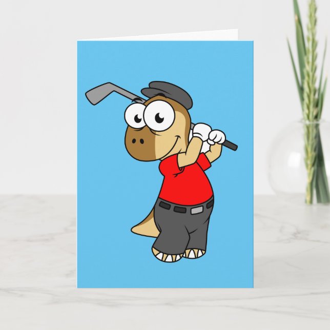 A Pachycephalosaurus Dinosaur Playing Golf. Card (Front)