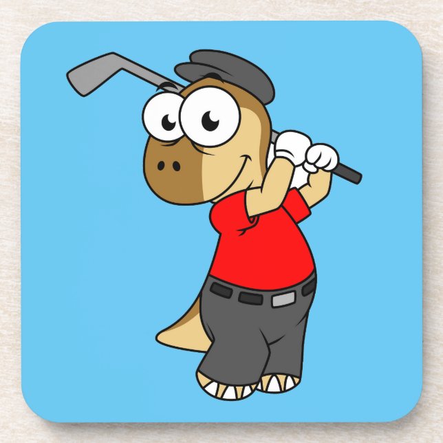 A Pachycephalosaurus Dinosaur Playing Golf. Coaster (Front)