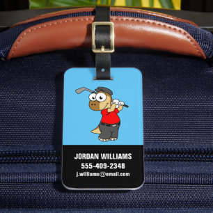 A Pachycephalosaurus Dinosaur Playing Golf. Luggage Tag