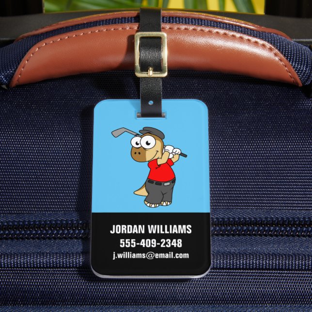 A Pachycephalosaurus Dinosaur Playing Golf. Luggage Tag (Front Insitu 2)
