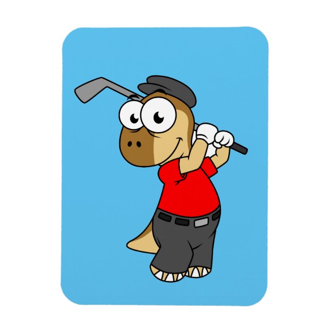 A Pachycephalosaurus Dinosaur Playing Golf. Magnet (Vertical)
