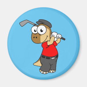 A Pachycephalosaurus Dinosaur Playing Golf. Magnet