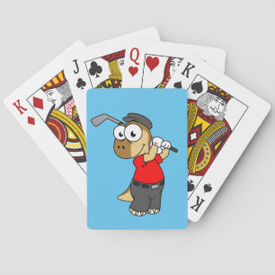 A Pachycephalosaurus Dinosaur Playing Golf. Playing Cards