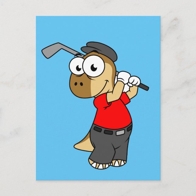 A Pachycephalosaurus Dinosaur Playing Golf. Postcard (Front)