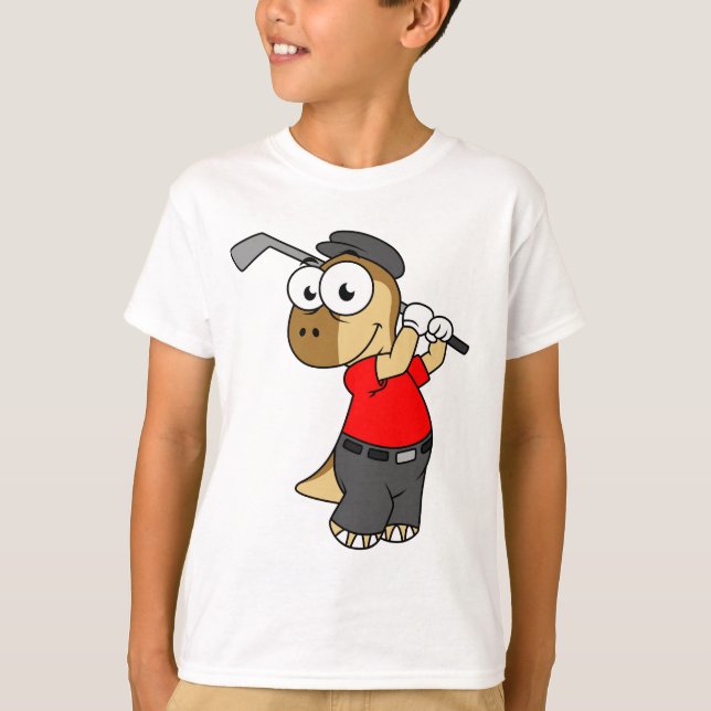 A Pachycephalosaurus Dinosaur Playing Golf. T-Shirt (Front)