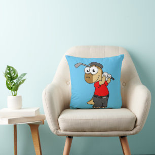 A Pachycephalosaurus Dinosaur Playing Golf. Throw Pillow