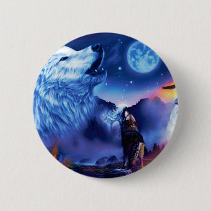 A pack of wolves on a dark night 2 inch round button