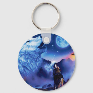 A pack of wolves on a dark night keychain