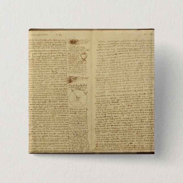 A page from the Codex Leicester, 1508-12 2 Inch Square Button (Front)