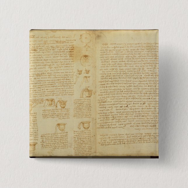 A page from the Codex Leicester, 1508-12 2 Inch Square Button (Front)