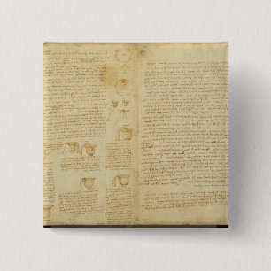 A page from the Codex Leicester, 1508-12 2 Inch Square Button