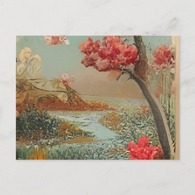 a painting of a dog laying on a blanket next to a  invitation postcard (Front)