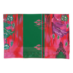 a painting of a frog in a field of grass pillowcase