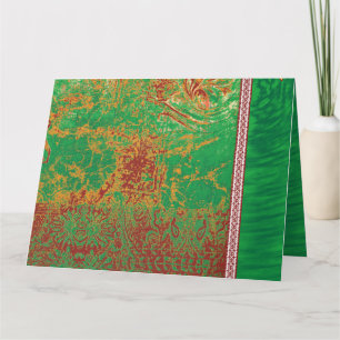 a painting of a green field with an orange border thank you card