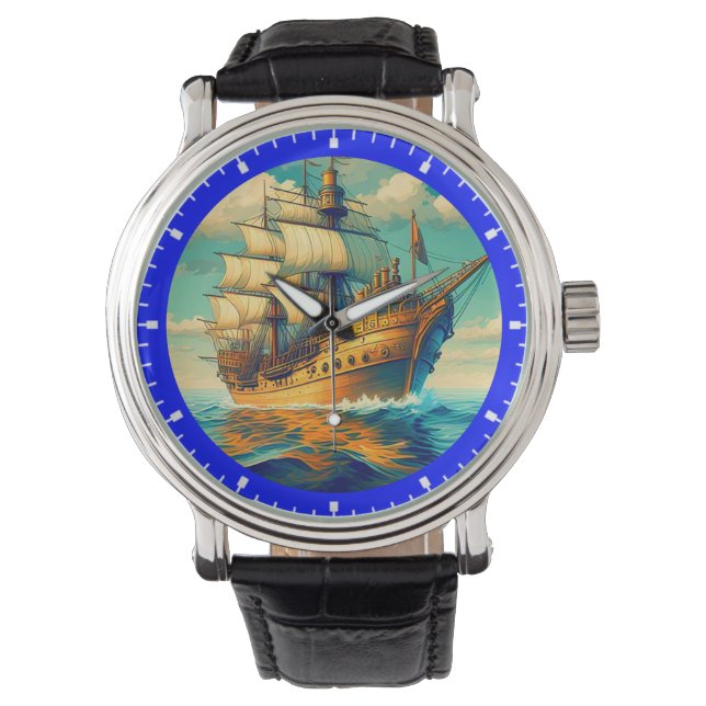A Painting Of A Ship With The Sails Down-56350 Watch (Front)