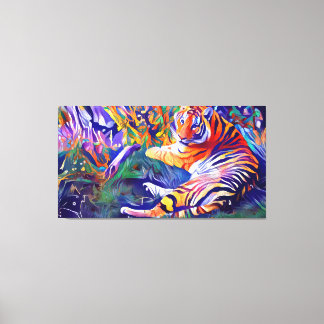 a painting of a tiger in the jungle, digital art canvas print