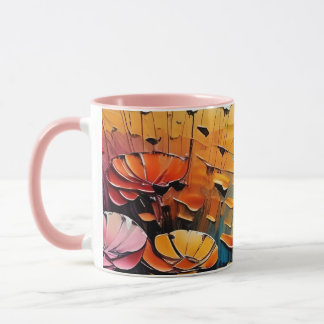 A Painting of Flowers, Sunset in the Background  Mug