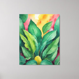 a painting of green leaves canvas print