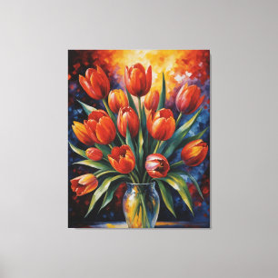 a painting of red tulips in a vase vintage canvas print