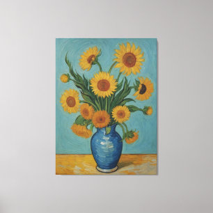 a painting of sunflowers in a blue vase vintage canvas print