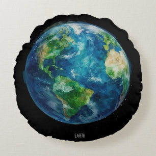 A painting of the earth in a space round pillow