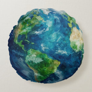 A painting of the earth in a space round pillow