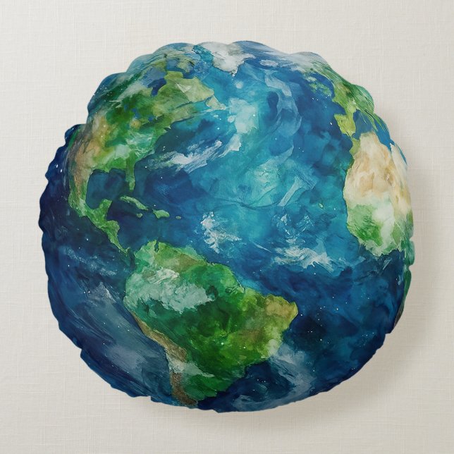 A painting of the earth in a space round pillow (Front)