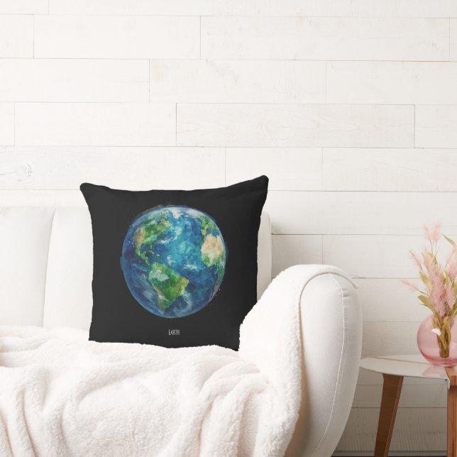 A painting of the earth in a space throw pillow (Couch)