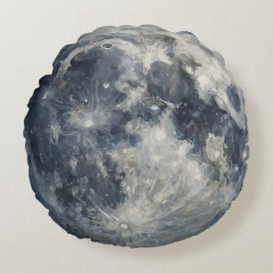 A painting of the moon in a space round pillow