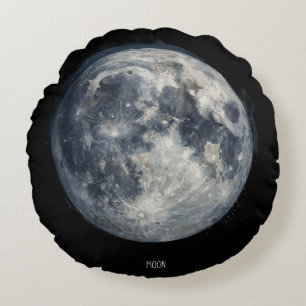 A painting of the moon in a space round pillow