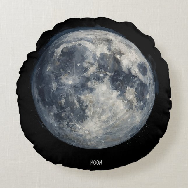 A painting of the moon in a space round pillow (Front)
