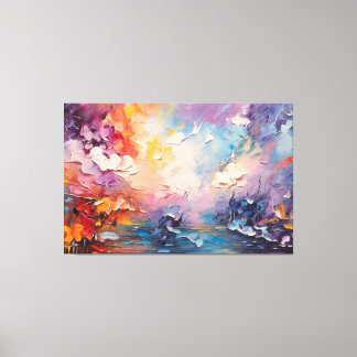 a painting of trees and water canvas print