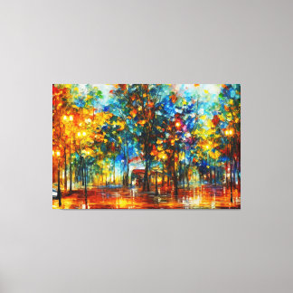 a painting of trees in a flooded area canvas print