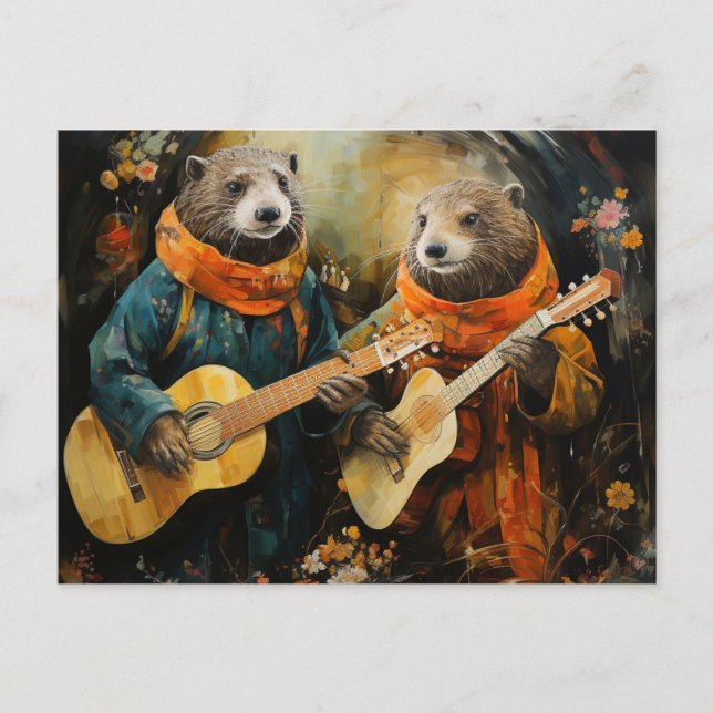 A pair of adorable otter musicians postcard (Front)