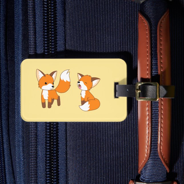 A Pair of Cute Little Fox on Yellow Luggage Tag (Front Insitu 4)