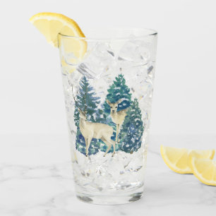 A Pair Of Deer In The Winter Forest Glass