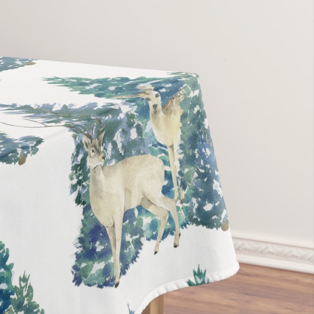 A Pair Of Deer In The Winter Forest Tablecloth (In Situ)