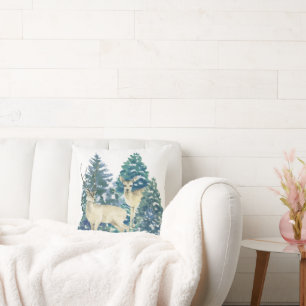 A Pair Of Deer In The Winter Forest Throw Pillow