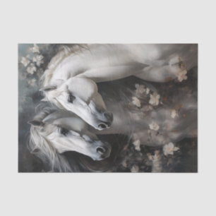 A Pair of Gorgeous White Horses with Flowers Tissue Paper