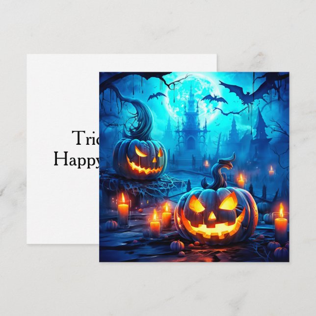 A Pair Of Misbehaving Pumpkins Happy Halloween Card (Front/Back)