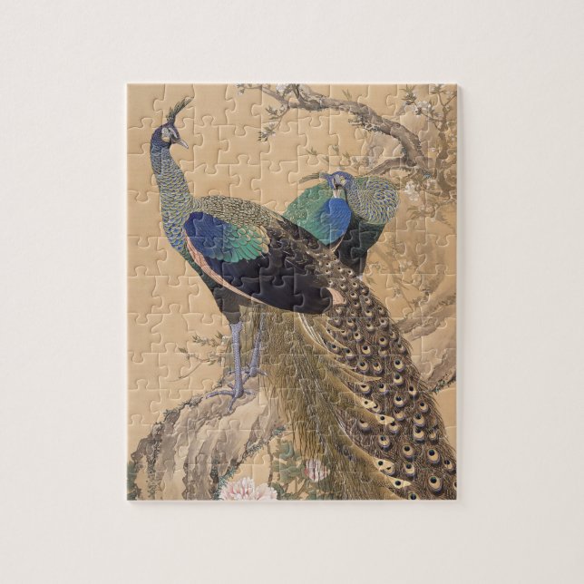 A Pair of Peacocks in Spring by Imao Keinen Jigsaw Puzzle (Vertical)