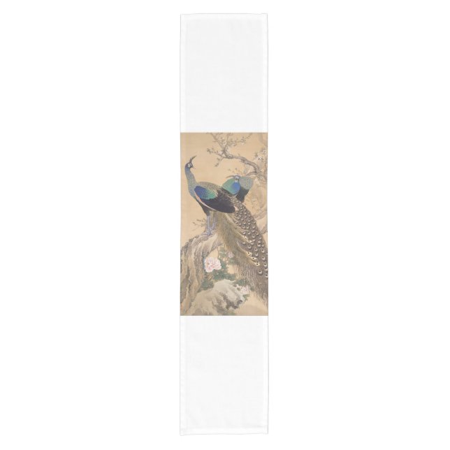 A Pair of Peacocks in Spring by Imao Keinen Short Table Runner (Front)