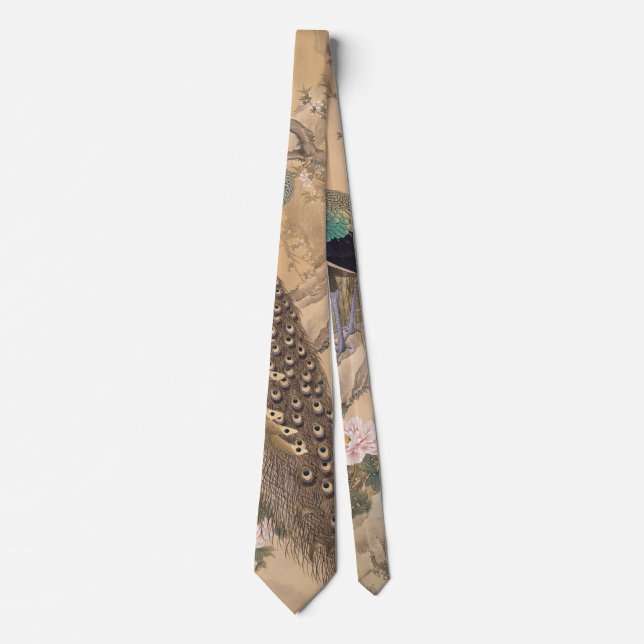 A Pair of Peacocks in Spring by Imao Keinen Tie (Front)
