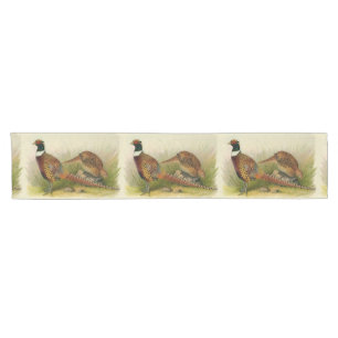 A pair of Ring necked pheasants in a grassy field Short Table Runner