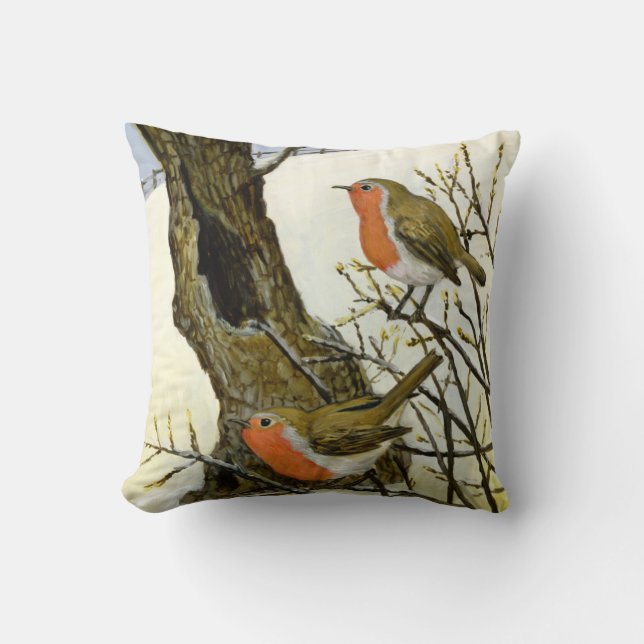 A Pair of Robins Throw Pillow (Front)