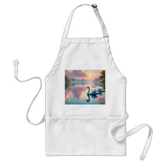 A pair of swans gliding on a serene lake standard apron