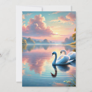 A pair of swans gliding on a serene lake thank you card
